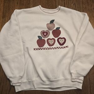 Jerzees White Sweater with Red Apple Design